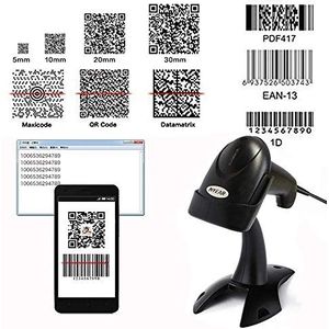 NYEAR Handheld bekabelde USB-barcodescanner, 1D en 2D handheld inventaris barcode-lezer met automatische scan voor computer Windows met USB-kabel met 1D en 2D (Bring Support)
