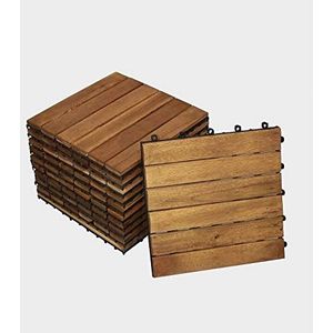 33-delige voordeelset houten tegel 01 voor 3 m², terrastegels acaciahout, tegel voor tuin, terras, balkon, vloerbedekking met drainageonderconstructie voor probleemloze waterafvoer onder de tegels