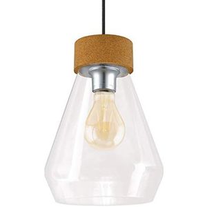 EGLO Brixham Hanglamp, 1 lichtpunt, vintage, retro, hanglamp van staal, glas en kurk in chroom, helder, bruin, eettafellamp, woonkamerlamp hangend met E27-fitting