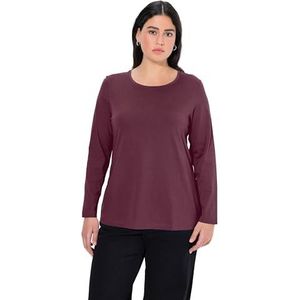 Ulla Popken Basic T-shirt, ronde hals, smal, katoen, lange mouwen, dames, Dunkle Beeren, 48 grote maten