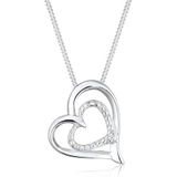 Diamore damesketting met hanger hart 925 zilver gerhodineerd diamant (0,02 ct) wit rond geslepen 45 cm - 01058424242424_45