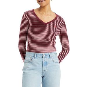 Levi's Essential Housemark T-shirt met lange mouwen voor dames, Maury Stripe Burgundy, XS