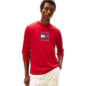 Tommy Hilfiger Heren lineaire vlag grafische LS TEE MW0MW41497 L/S T-shirt, rood, S, Rood (Medium Rood), S