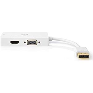 DisplayPort-Adapter - DisplayPort Male - DVI-D 24+1-Pins Female/HDMI Female/VGA Female 15p - 4K@60Hz - Verguld - Schakelbaar - 0.20 m - Rond - ABS - ABS - Wit - Blister