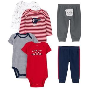 Simple Joys by Carter's Babyboys 6-delige bodysuits (korte en lange mouwen) en broek setPants Set, Rood/Navy Beer, 0-3 Months