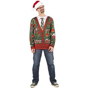 Faux Real Tees Lelijk vest voor heren, lang vest met stropdas, maat 44-46