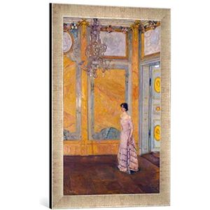 Ingelijste afbeelding van Franz Skarbina De gele zaal, kunstdruk in hoogwaardige handgemaakte fotolijst, 40 x 60 cm, zilver Raya