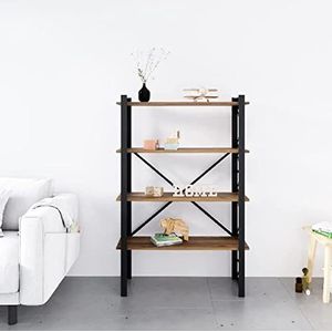 Homemania BSHELF-07 Boekenkast, wandplank, kantoor, woonkamer, zwart metaal, hout, 90 x 35 x 150 cm