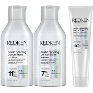 Redken, Routine voor Beschadigd, Veeleisend en Gekleurd Haar, Set van Shampoo, Conditioner en Leave-In, Herstelt Intensief, Beschermt tegen Haarbreuk, voor Sterker Haar, Acidic Bonding Concentrate