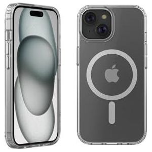 Belkin SheerForce MagSafe-compatible hoesje voor iPhone 15, iPhone 15-case met ingebouwde magneten en antimicrobiële coating, transparante bumper, opstaande randen ter bescherming van scherm en camera