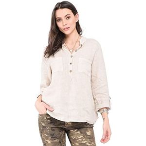 Bonateks Tuniek top voor dames, 100% linnen, gemaakt in Italië, blouse met Tunesische kraag en knoopsluiting, met zakken aan de voorkant, linnen, maat: S, Linnen, S