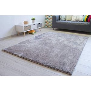 Steffensmeier Hoogpolig tapijt Glossy | Shaggy langpolig tapijt woonkamer, slaapkamer, lichtgrijs, afmeting: 66x130 cm