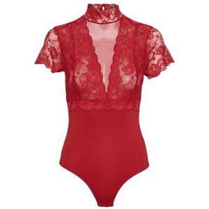 PIECES Dames Pcsicca Ss High Neck Bodystocking Body, salsa, M