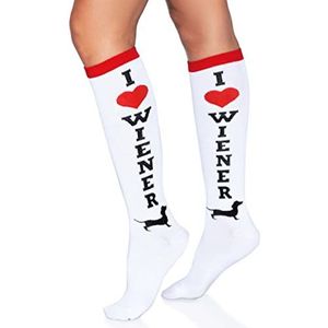 LEG AVENUE Dames Weense kniekousen voor honden panty's, wit/rood, eenheidsmaat
