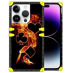 iPhone 14 Pro telefoonhoes met vierkante randen Poker_Flame Goudkleurige hoekbeschermhoes voor iPhone 14 Pro