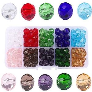 Lumeiy 10 mm briolette kristallen glazen kralen voor het maken van sieraden, kristallen spacer-kralen, faceted glazen kralen, gesorteerde kleuren met container doos (150 stuks)