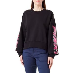 Pinko Nausicaa sweatshirt met print en strass, Zw1_zwart/fuchsia, S