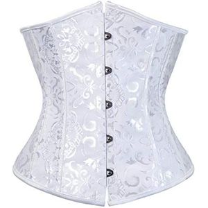 SZIVYSHI Vrouwen Underbust Satin Lace Up Taille Cincher Corset Shaper Bustier Top, Jacquard Wit, XXL