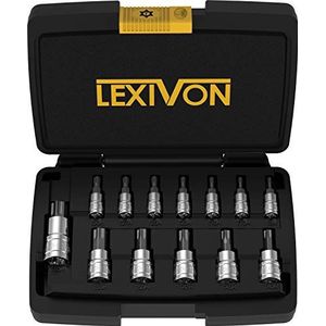 LEXIVON Fraudebestendige Torx Bit Doppenset, Premium S2 Gelegeerd Staal | 13-Delige Security Star T8 - T60 Set | Versterkte Opbergkoffer (LX-146)