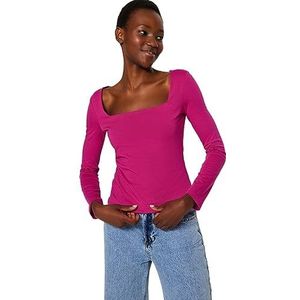 Trendyol Damesblouse met rechte lange mouwen, slank, fuchsia, XS