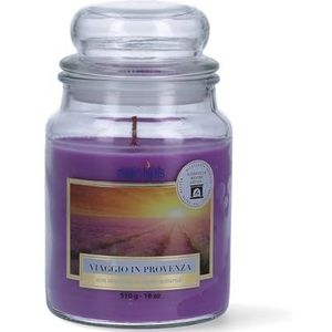 Magic Lights - Kaars in glas 510 g Reis in de Provence - Lavendel met plantaardige was min. 75% - lont van natuurlijk hout dat barst, Made in Italy