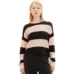 TOM TAILOR Denim Dames cropped relaxed pullover, 32458-Rose Black Colorblock Stripe, S