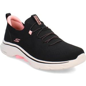 Skechers Dames GO Walk 7, zwart textiel/Hot Pink Trim, 6 UK, Zwart textiel Hot Roze Trim, 39 EU