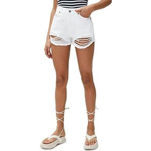 Koton Dames Cotton Pocket Detail Destroyed Mini Jean Shorts, wit (000), 36