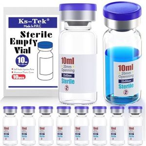 Ks-Tek Steriele Lege Flesjes met Self Healing Injection Port, met Flip Off Aluminium Cap, Steriel Pakket (10ml, 10)