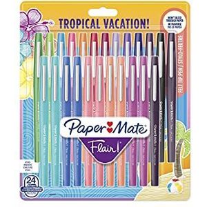 Paper Mate Flair-viltstiften | Medium punt (0,7 mm) | Tropische en diverse kleuren | 24 stuks