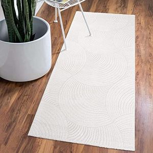 carpet city Laagpolig tapijt voor woonkamer, wit, 80 x 300 cm, loper, kapper met 3D-effect, cirkelvormig patroon voor slaapkamer, hal, eetkamer