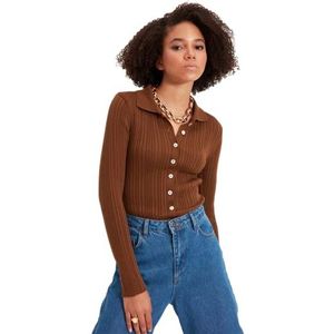 Trendyol Dames Getailleerd Bodycon Polo Hals Gebreide Vest, BRON, L