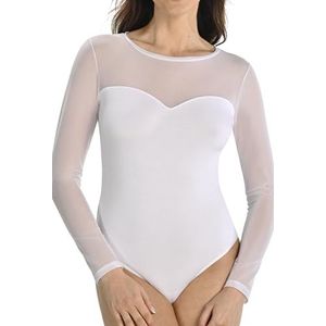 Teyli Damesbody met lange mouwen, bodysuit voor dames, van hoogwaardig materiaal, getailleerde body's voor vrouwen, dameslingerie voor dagelijks gebruik, body's dames, wit, XS, wit, XS
