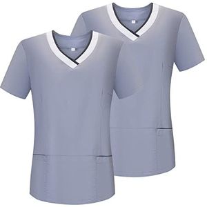 MISEMIYA - Verpakking van 2 stuks - damesoverhemd, korte mouwen, medisch uniform G718, lichtgrijs G718-44, XXL