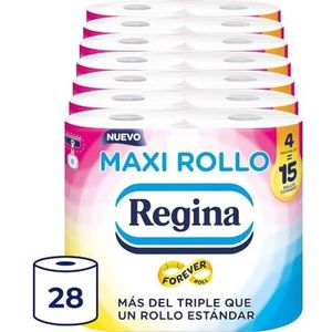 Regina Maxi-rol: 28 rollen toiletpapier, 500 vellen met 2 lagen per rol, meer dan drie keer dan een standaard rol, 60% gerecyclede plastic verpakking, 100% FSC-gecertificeerd papier
