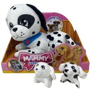 Sbabam Mammy Surprise Dalmatiër, speelgoed voor kinderen voor krantenkiosk, pluche hond, speelgoedpop, kleine poppen met mini-puppy's en transportdoos, kinderspeelgoed, cadeau voor kinderen