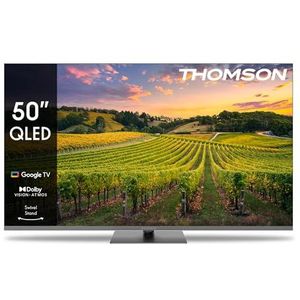 THOMSON 50 cali (126 cm) QLED Centralna Podstawa Google Smart TV, Wi-Fi, Dolby Audio, HDR10, Bluetooth 5.1, Potrójny Tuner (Kabel/Satelita/Antena), HDMI, CI+, Panel A+ – 50QG5C14
