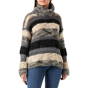 Sisley Womens Turtle Neck 118EL200P Sweater Zwart en Grijs Gestreept 901, S