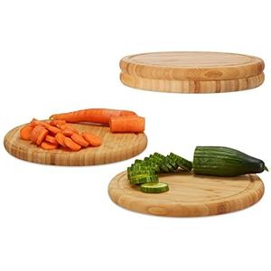 Relaxdays ontbijtplanken set 25 cm - bamboe - natuurlijke keukenplank - serveerplank rond - Pak van 4