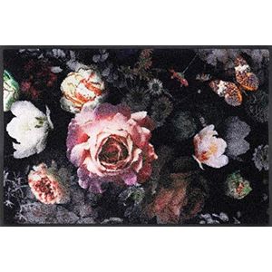 wash + dry Night Roses deurmat, polyamide, zwart, 50x75 cm