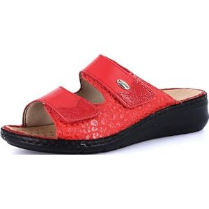 GRÜNLAND Dames DAMI Comfort Slipper met dubbele klittenbandsluiting, Conforma zool, uitneembare kurk en lederen binnenzool en handgemaakte stiksels, rood, 5,5 UK