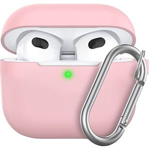 Keybudz Elevate beschermhoes met karabijnhaak voor Apple AirPods 3, etui hoes, hoofdtelefoon oortelefoon accessoires oplaadcase, roze