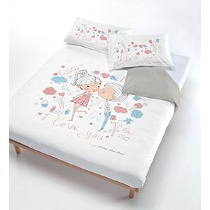 Italian Bed Linen Digitale Dekbedovertrek Set (Bag Laken 150x200cm + Kussensloop 52x82cm), Kisses i Love, Single