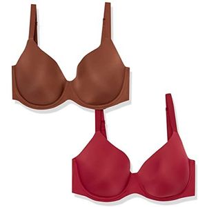 Amazon Essentials Microvezel beha met volledige bedekking, verpakking van 2 stuks, chocolade/rood, 36A