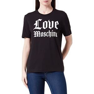 Love Moschino Dames Regular Fit Short-Sleeved with Shiny Mylar Gothic Logo Print T-Shirt, Black, 42