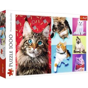 Trefl - Happy Cats Legpuzzel - 1000 Elementen, Leuke Kattencollage, Grappige Katten, Kat, Katten Spelen, Doe-het-zelf Legpuzzel, Creatief Vermaak, Cadeau, Plezier, Klassieke Puzzels
