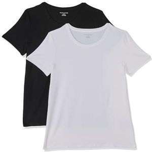 Amazon Essentials Women's T-shirt met korte mouwen en ronde hals in klassieke pasvorm, Pack of 2, Wit/Zwart, L