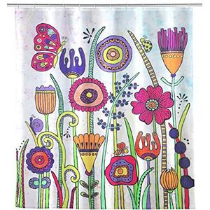 WENKO Douchegordijn Rollin'Art Full Bloom, waterafstotend textieldouchegordijn van 100% polyester met bloemenweideprint & verzwaringsband, wasbaar op 30 °C, incl. 12 douchegordijnringen, 180 × 200 cm