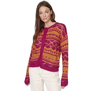 Trendyol Dames ronde hals Colorblock Regular Cardigan Sweater, Fuchsia, S, Fuchsia, S