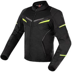REBELHORN Flux motorjas voor mannen, duurzame materialen, L-XTR, membraan, elleboog- en schouderbescherming, ventilatiezakken, reflecterende elementen, zwart/ijs/fluo geel, 5XL